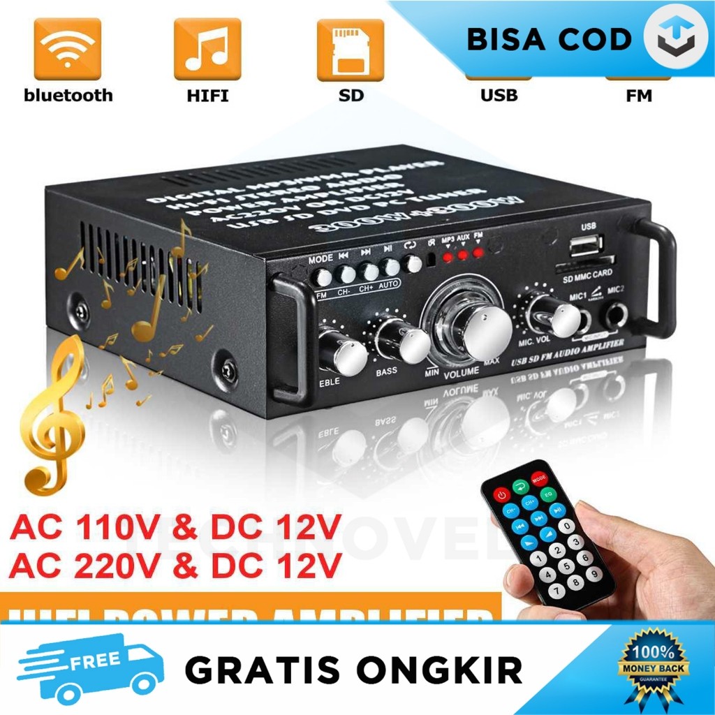 AUDIO AMPLIFIER BLUETOOTH HIFI STEREO MP3 PLAYER KAROKE MICROPHONE AUX