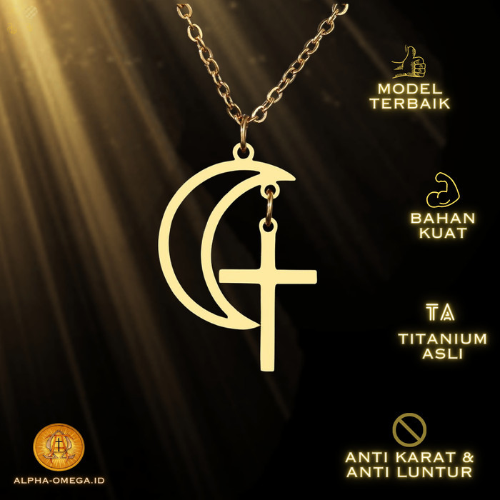 Azzatun - Kalung Wanita Kristen Salib Dan Bulan - Kalung Elegan Wanita Kristen