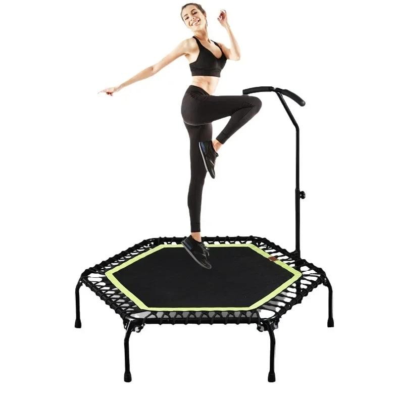 mini trampoline kids fitness trampoline with height adjustable handle diagonal 48 inch hexagonal fit