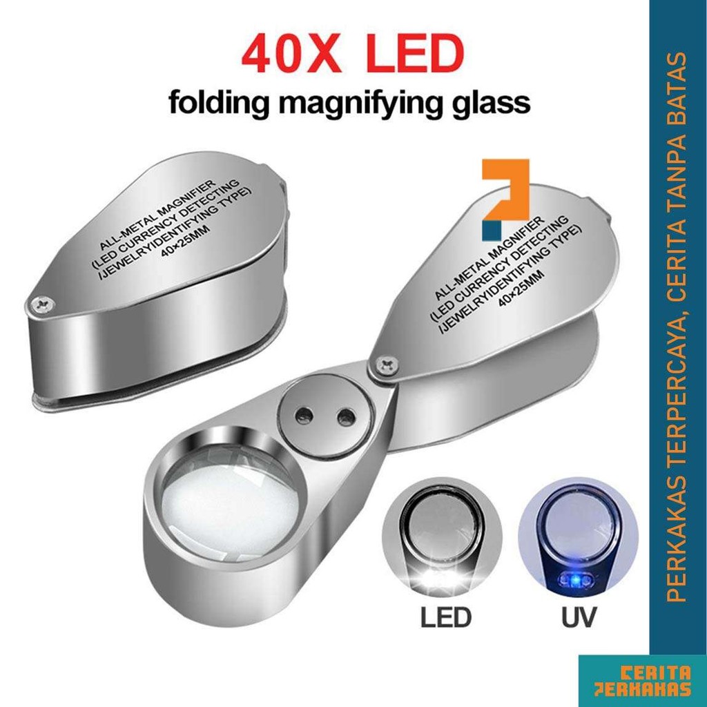 

Pembesar Kaca Geologi LED UV 40x AB76 CP / Perhiasan Batuan / Lup Lensa Lampu Lipat Loupe Illuminated