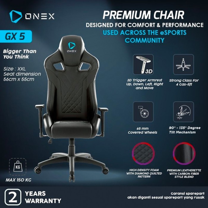 Ready Stock Onex Gx5 Premium Quality Gaming Chair Kursi - Black