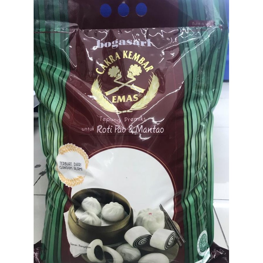 

Tepung Premix Cakra Kembar Emas (Roti Pao & Roti Mantao) Bogasari 5kg swar