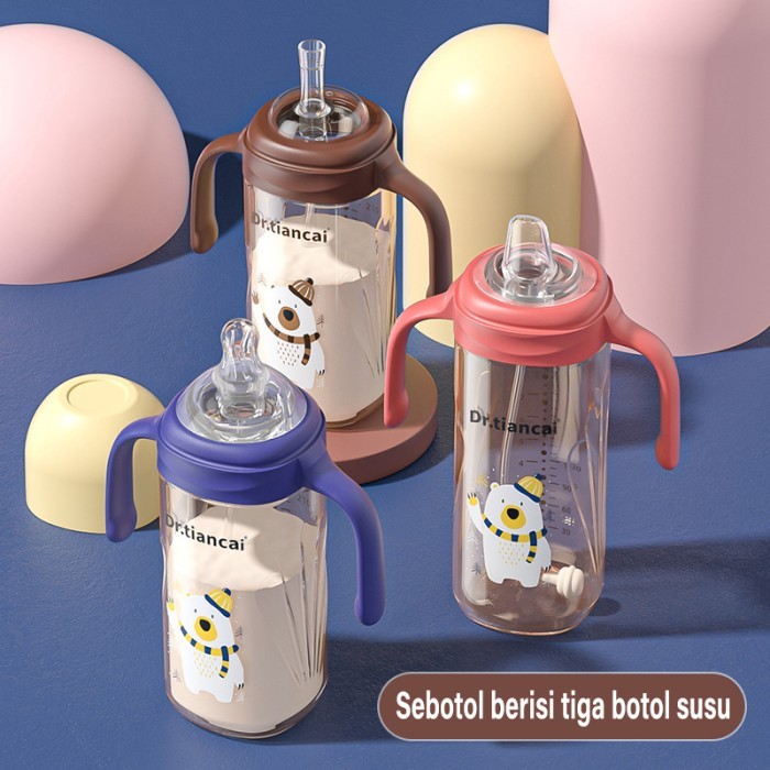1 Cangkir 3 Dot Botol Susu Bayi Gelas Anak Anti Tumpah Botol Kartun