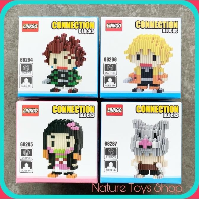 KOSTUM PRIA Linkgo Connection Blocks Kimetsu No Yaiba Demon Slayer Tanjiro Nezuko
