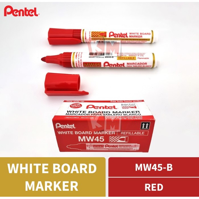 

Spidol Whiteboard Marker Pentel MW45-B Merah White Board Boardmarker