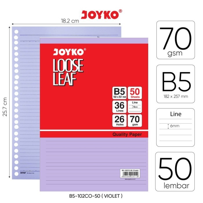 

HARGA DISC - Loose Leaf Color Isi Kertas File Binder Warna Joyko B5-102CO-50 Violet