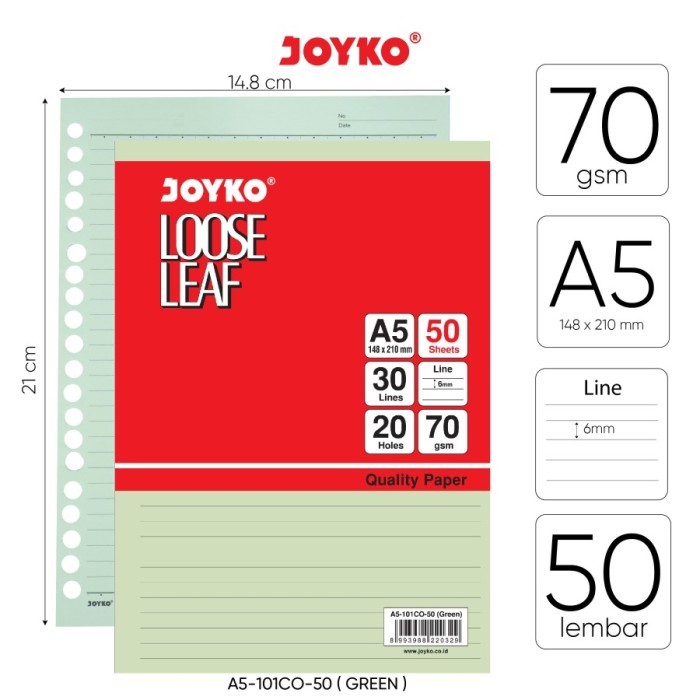

TERMURAH - Loose Leaf Color Isi Kertas File Binder Warna Joyko A5-101CO-50 Green