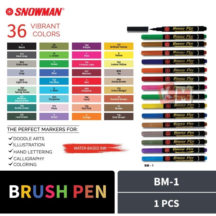 

Brush Pen Snowman BM-1 Pena Kuas Warna Spidol Kaligrafi Brushpen BM1