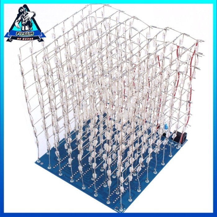 3D Squared DIY Kit 8x8x8 3mm LED Cube White LED BlueRed Light PCB