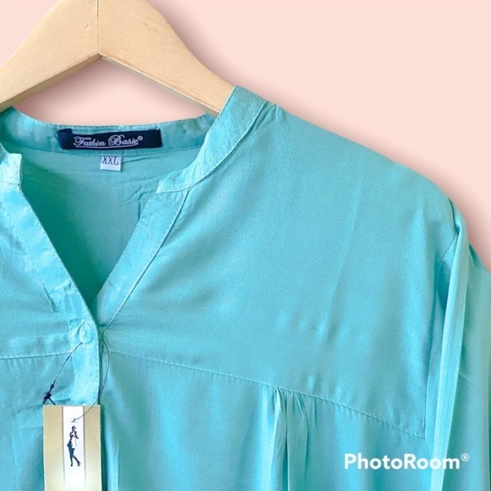 TERMURAH Blouse Atasan Pakaian Kemeja Big Size Hijau Mint Muda Baju Wanita