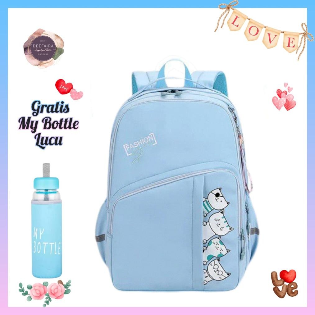 VIRAL Ransel Anak Perempuan Motif Gambar 4 Kucing Kecil Gratis Botol Minum Untuk Sd & Smp fb-4