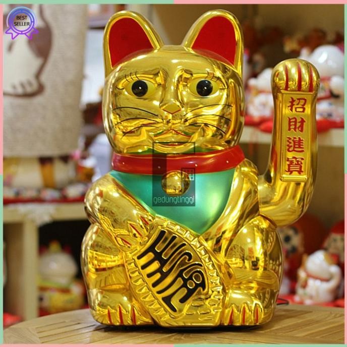 LKJ Patung Pajangan Boneka Kucing Hoki Lucky Cat Maneko Neki Baterai Besar