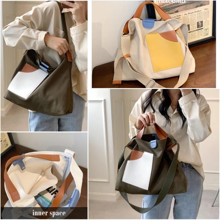 Korean Canvas Lady Bag / Canvas Tote Bag / Tas Slempang Wanita Korea