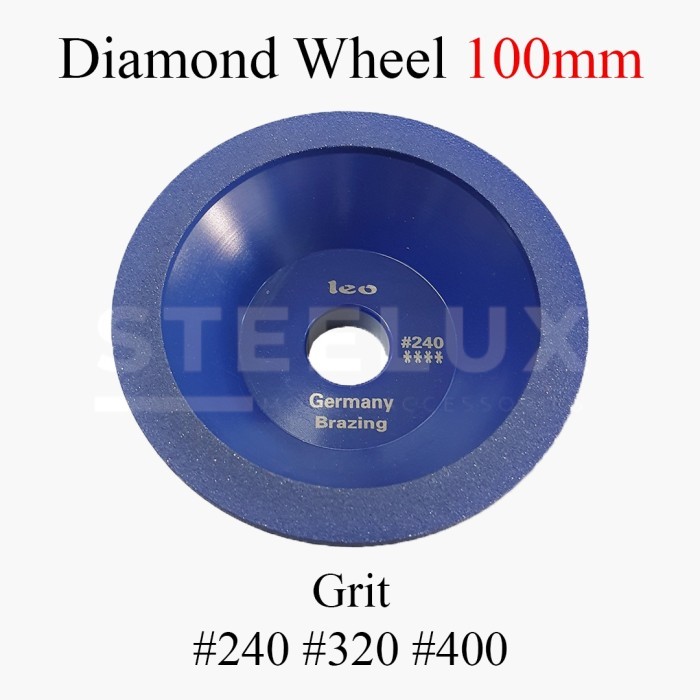 Gerinda Diamond Wheel Leo Biru Brazing 100mm Grit #240 #320 #400 Grade 100x20x35x5x10 100mm 4" Inci 
