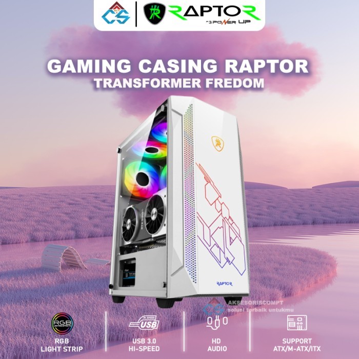 TERMURAH - Casing Gaming Power Up Raptor Transformers Freedom White - Case Gaming