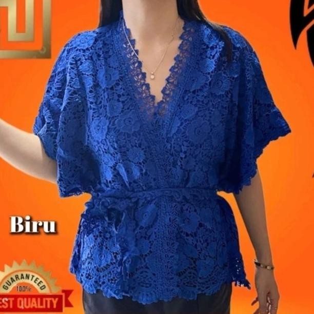 Baju Atasan Blouse Brukat Jumbo Wanita Pesta Ld 120 Tunik Kalong Putih