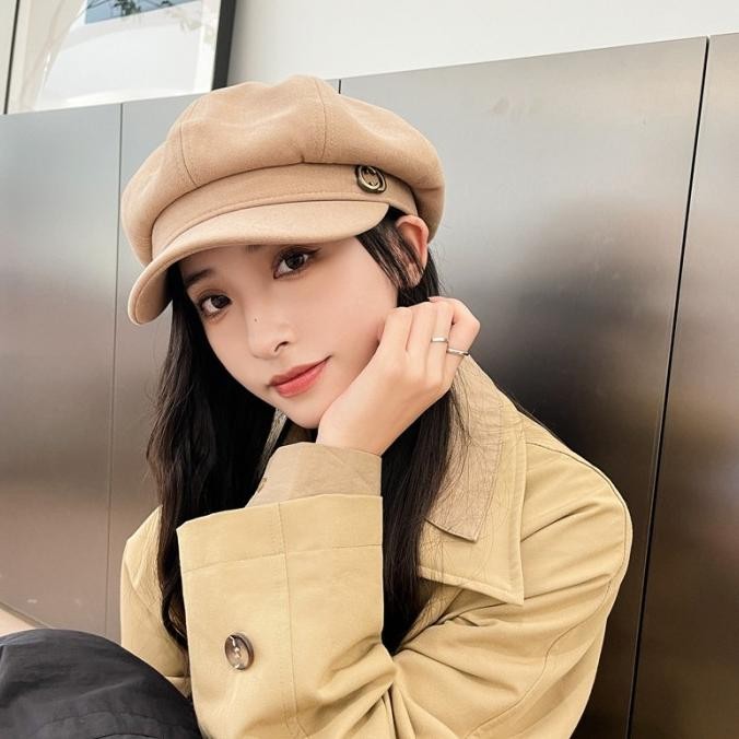 Topi Baret Oktagonal Gaya Korea/Inggris Untuk Wanita /Topi Fashion Kek TK