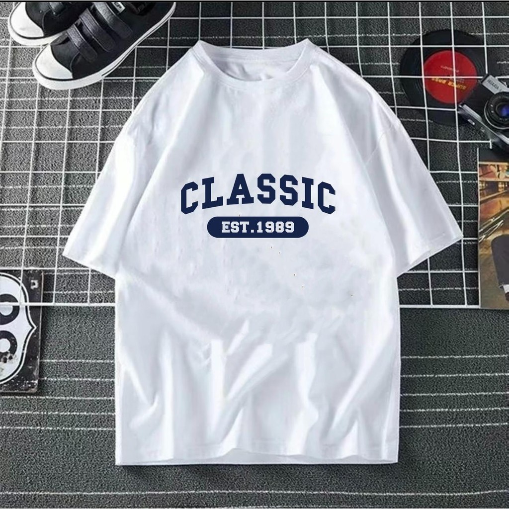 PAKAIAN GAYA BEBAS KLASIK 1987: Kaos Leher Bulat Katun Unisex dengan Kain 220 GSM |dwjvoExA|