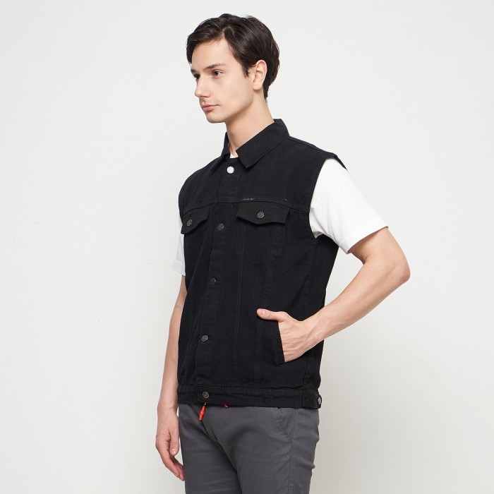 Emoline Rompi Jeans Pria Men Vest Denim All Varian - Hitam,Xxl