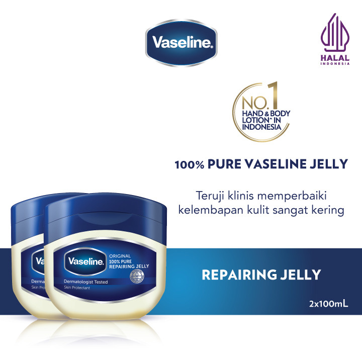 Vaseline Repairing Petroleum Jelly Original Kulit Kering 100% Pure 100Ml x2
