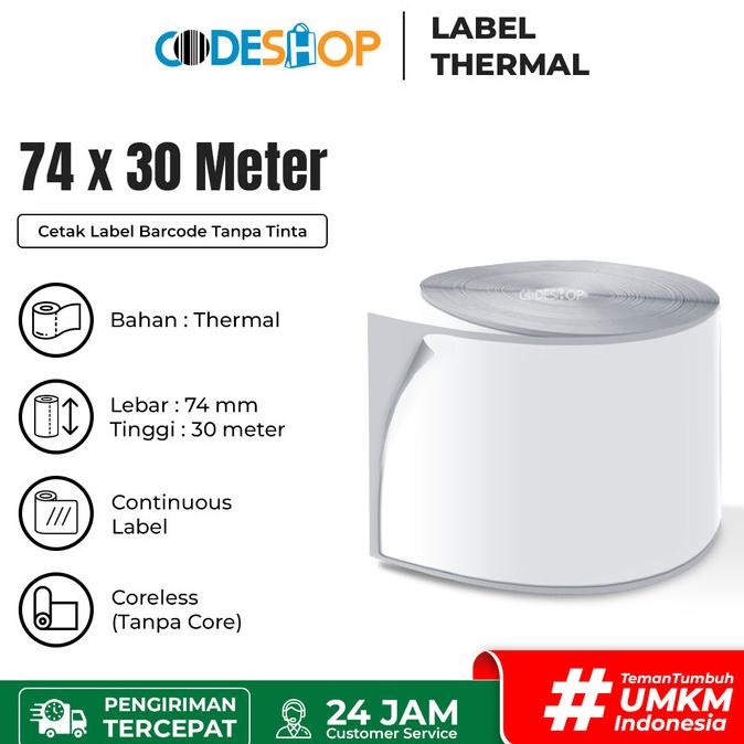 

Sale Label Stiker Barcode Thermal 74 Mm X 30 M Continuous