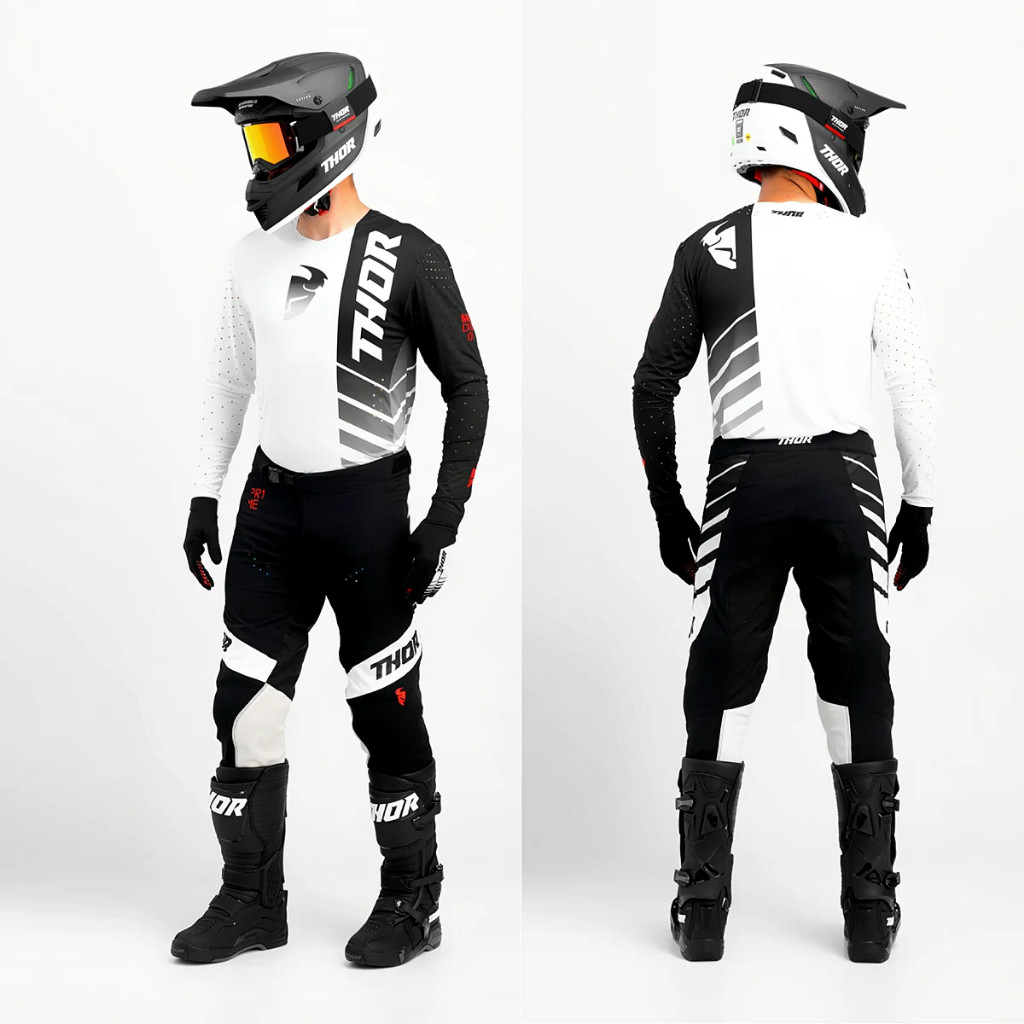 Kombo Jersey Motocross Thor Pulse, Set Perlengkapan Sepeda Motor Trail, Moto MX Off Road, Hitam dan 