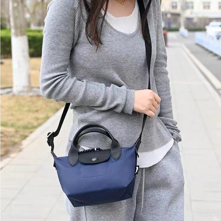 PH New original longchamp 1512 1515 1500 nilon kanvas kulit wanita tas bahu diagonal kecil sedang mi