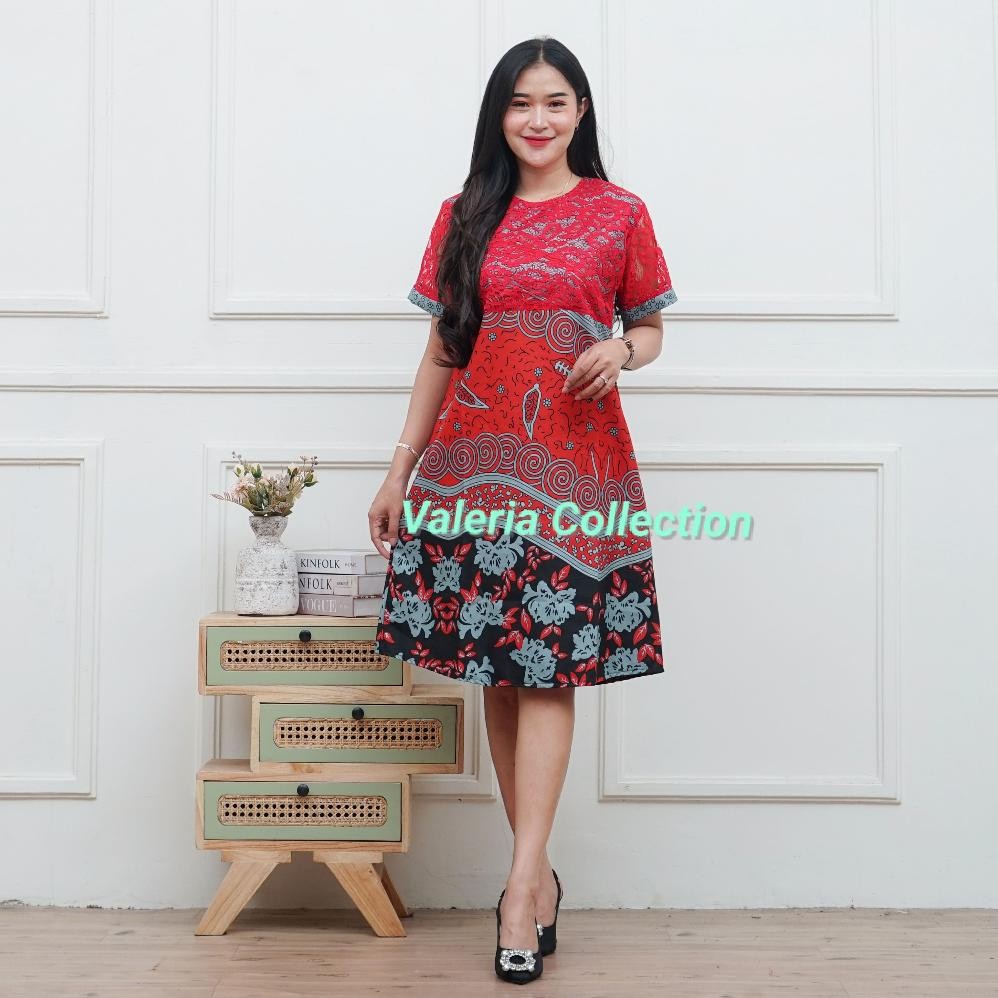 12.12 Gratis Ongkir Extra Valeria Collection Baju Batik Couple Dress Brokat Lengan Pendek Baju Pesta