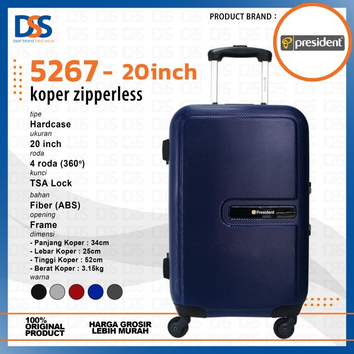 Koper PRESIDENT 5267 TSA 20" Inch Kabin Fiber 4 Roda Zipperless