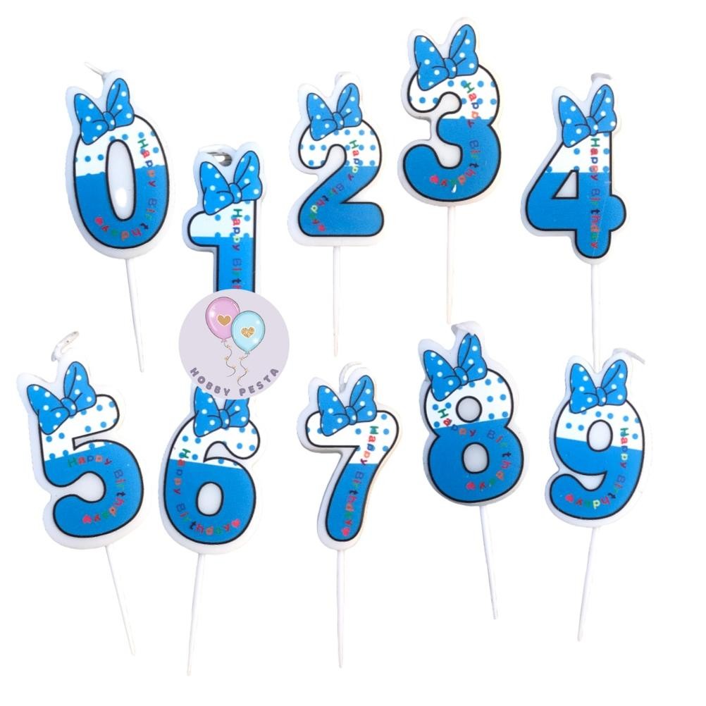 Lilin Angka  Ulang Tahun Motif Pita Polkadot Biru Pink / Lilin Ulang Tahun / Lilin Ultah