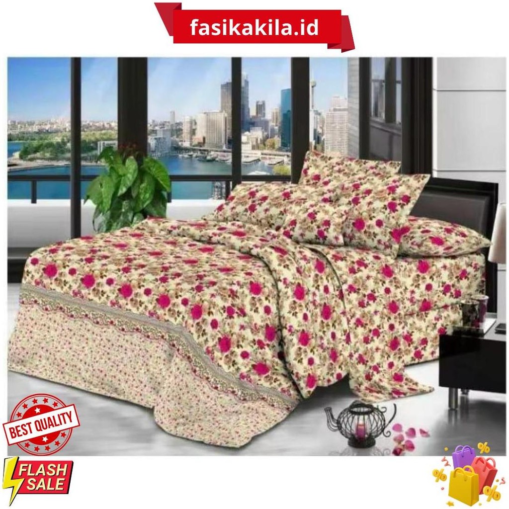 Sprei Motif Bahan L4Dyrose 180X200 160X200 120X200 1 Set 2 Sarung Bantal 1 Sarung Guling/Sprai Homem