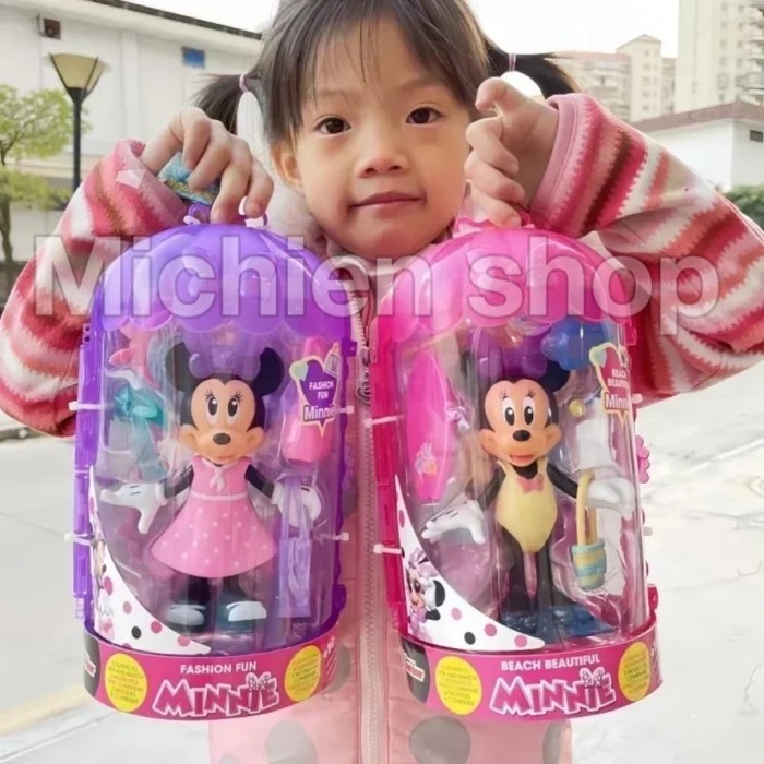 Minnie Mouse Jet Set Dress Up Fashion Doll Mainan Figure Disney