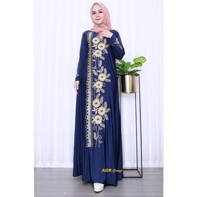 READY GAMIS JUMBO WANITA BORDIR BAHAN JERSEY PREMIUM LD 120-130 MOTIF