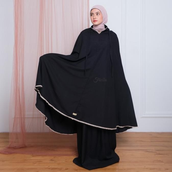 MUKENA DEWASA HITAM POLOS BERSIH 2IN1 KATUN PREMIUM ADEM