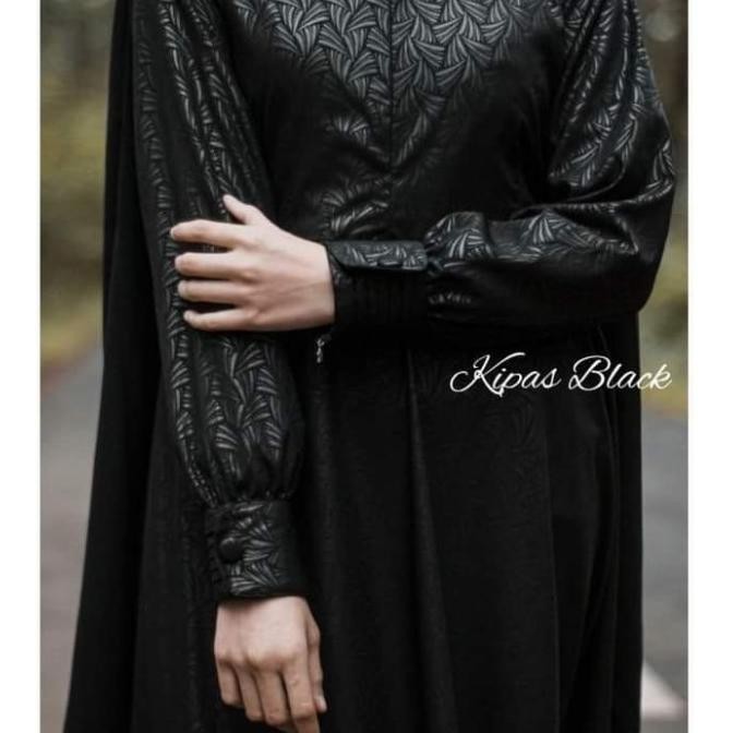 GAMIS EMBOS MOTIF KIPAS HITAM-GAMIS SYARI HITAM PREMIUM-GAMIS HITAM