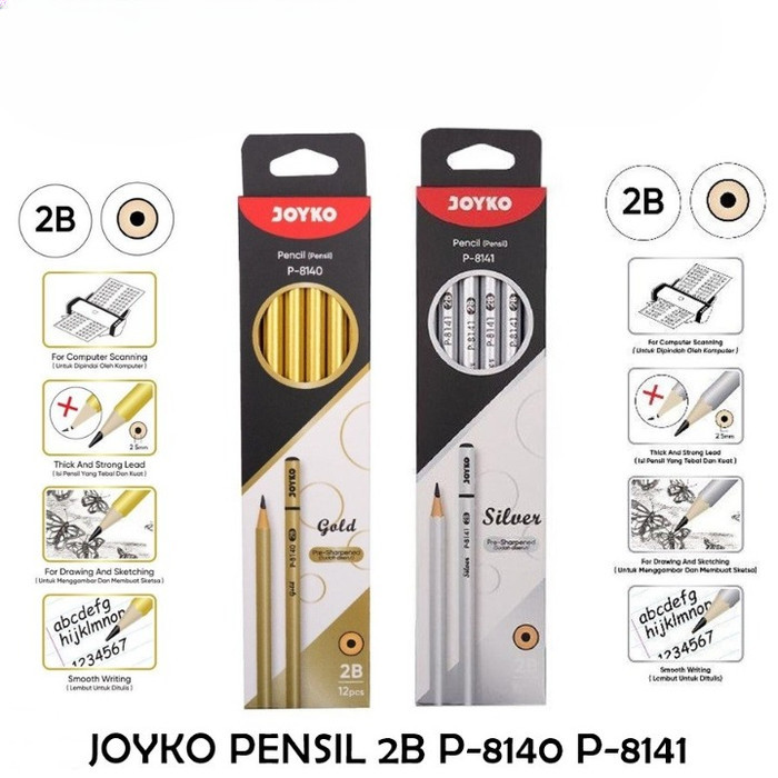 

UE528 Pensil 2B Joyko P-8140 GOLD / P-8141 Silver (1 Pack 12 Pcs) CUCI GUDANG