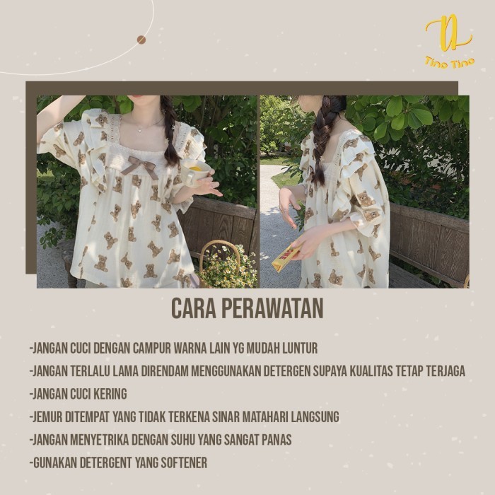 Tino Tino Set Piyama Baju Tidur Wanita Jumbo Bear Ruffle Bow