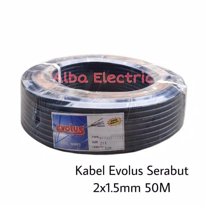 TERBATAS KABEL LISTRIK SERABUT 2x1.5 mm NYYHYO EVOLUS KABEL SERABUT HITAM 2x1,5