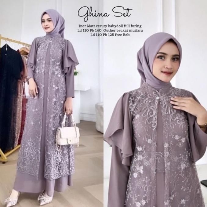 GHINA SET / SETELAN GAMIS INNER CERUTY OUTER BROKAT / GAMIS PESTA