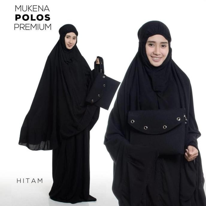 MUKENA TELEKUNG RUKUH DEWASA UMRAH KATUN RAYON POLOS PREMIUM HITAM