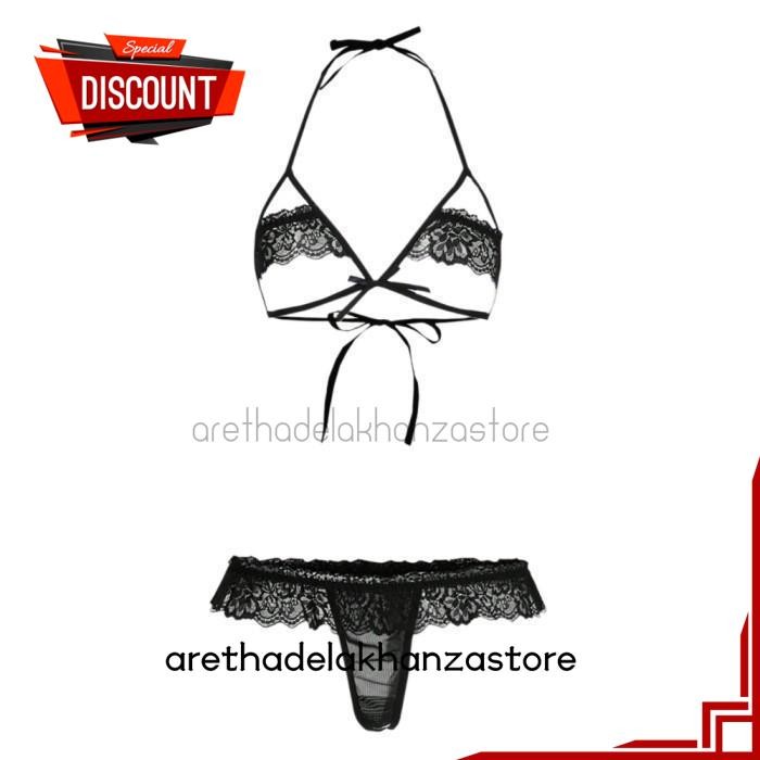 PAKAIAN DALAM BRA SET BRALETTE SEXY HOT BH OPEN CUP HALTER CD CROTCHLESS HITAM SEKSI HIGHT QUALITY B