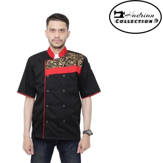 Baju koki combination batik Baju chef Seragam koki propesional E82JA
