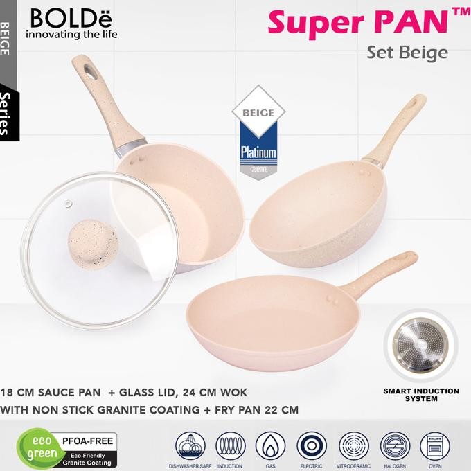 BOLDe SUPER PAN SET - BEIGE | Panci Granite Ceramic Cookware Set | Eco