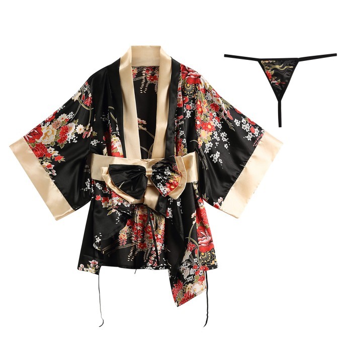 Kimono Wanita Baju Tidur Jepang Yukata Sakura Satin Piyama A398