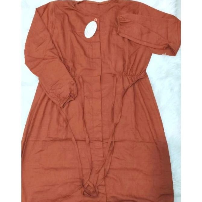 Gamis Midi Dress Hazel Polos Linen Muslimah IS81