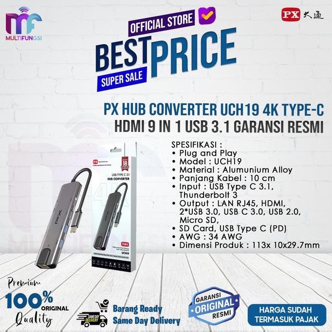

PX Hub Converter UCH19 4K Type-C HDMI 9 in 1 USB 3.1 Garansi Resmi