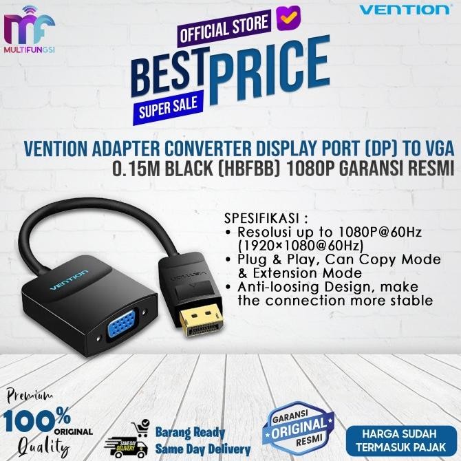 

Vention Adapter Converter Display Port (DP) to VGA 0.15M Black (HBFBB) 1080P Garansi Resmi