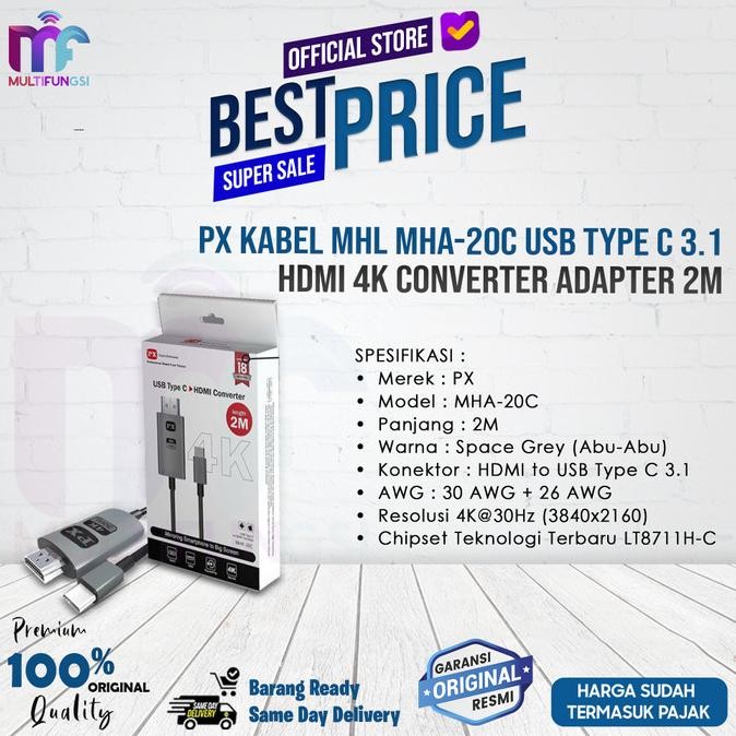 

PX Kabel MHL MHA-20C USB Type C 3.1 HDMI 4K Converter Adapter 2m