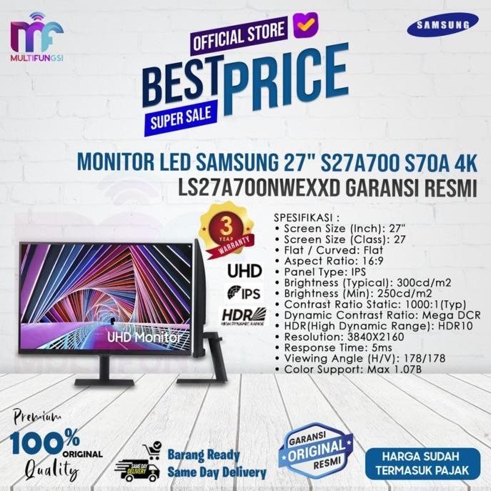 

Monitor LED Samsung 27" S27A700 S70A 4K LS27A700NWEXXD Garansi Resmi