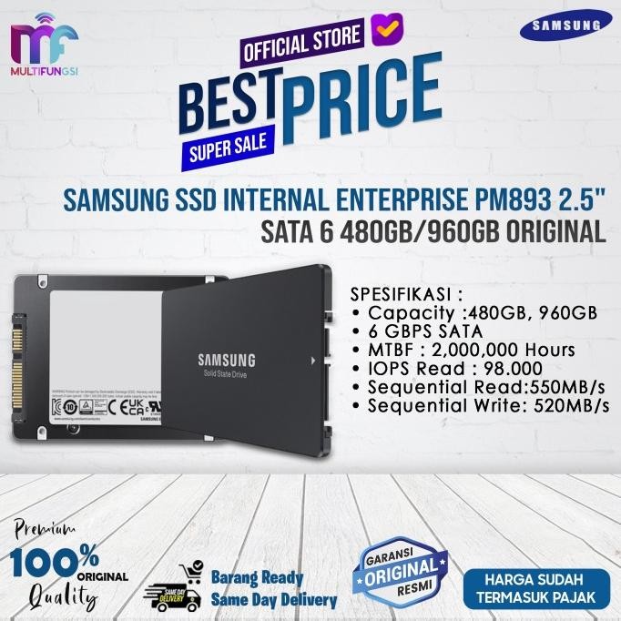 

Samsung SSD Internal Enterprise PM893 2.5" SATA 6 480GB/960GB Original